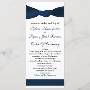 navy blue bow Wedding program Programme