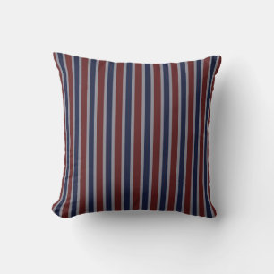 navy blue, brick red, light gray, off-white stripe cushion