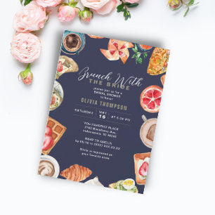 Navy Blue Bridal Brunch Waffles Invitation