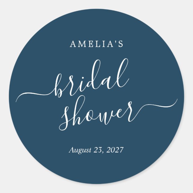 Navy Blue Bridal Shower Classic Round Sticker (Front)