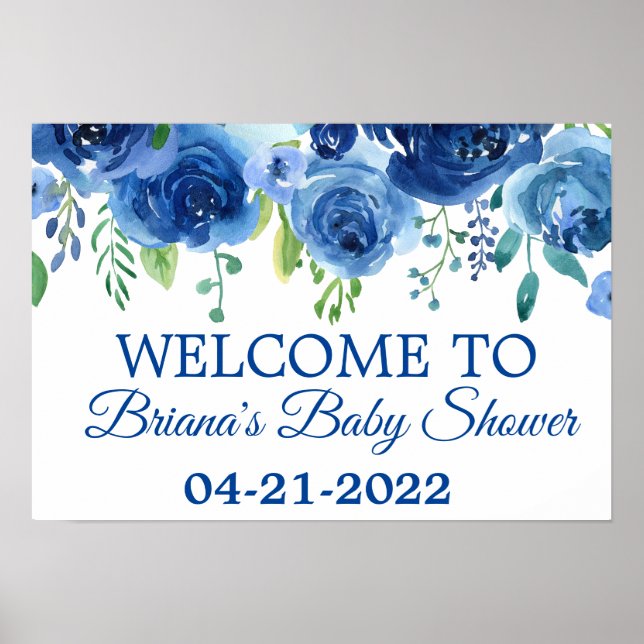 Navy Blue Bridal Shower Floral Poster (Front)