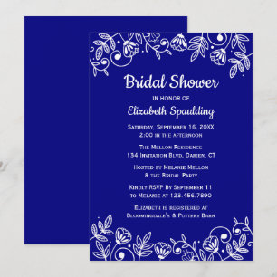Navy Blue Bridal Shower Flowers Flower Wedding Invitation