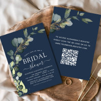 Navy Blue Bridal Shower QR Code Eucalyptus