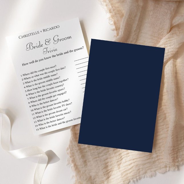 Navy blue bride & groom trivia bridal shower game (Creator Uploaded)