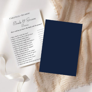 Navy blue bride & groom trivia bridal shower game