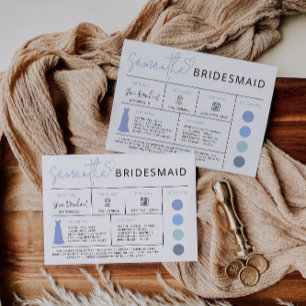 Navy Blue Bridesmaid Info Card,Bridal Party Guide Invitation