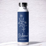 Navy Blue Bridesmaid Name Floral Bachelorette Water Bottle<br><div class="desc">Celebrate in style with our Name Hand Scripted Bachelorette Bridal Party Thermal Wine Tumbler. Featuring an elegant, personalised script design, this tumbler is perfect for keeping beverages at the ideal temperature during your bridal festivities. Crafted from high-quality, insulated materials, it’s as practical as it is chic. Ideal for bachelorette parties,...</div>