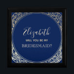 Navy Blue Bridesmaid Proposal Box<br><div class="desc">Simple,  modern,  elegant,  navy blue Bridesmaid proposal box with floral faux gold art-deco frame.</div>