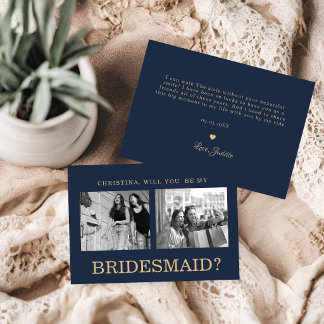 Navy Blue Bridesmaid Proposal Photo Card