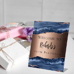 Navy blue bronze agate birthday welcome pedestal sign<br><div class="desc">A navy blue and bronze coloured background.  Personalise and add a name and age.</div>