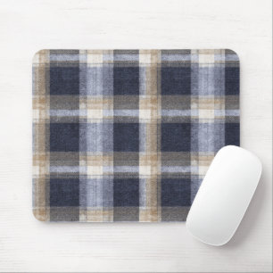 Navy Blue Brown Cream Plaid Stripes Mouse Pad