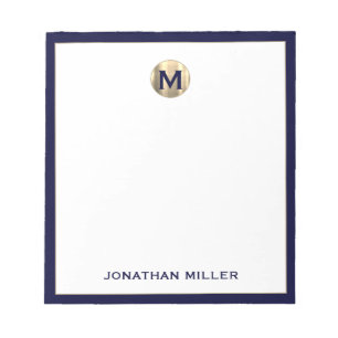 Navy Blue Brushed Gold Monogram Notepad