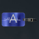 Navy Blue Brushed Metal Monogram Name and Initial Luggage Tag<br><div class="desc">Navy Blue Brushed Metal Foil Monogram Name and Initial Luggage Tag. This bag tag is perfect for Back to School,  Work,  or Travelling.</div>