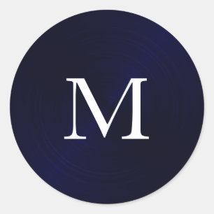 Navy Blue Brushed Metallic Monogram Initial Classic Round Sticker