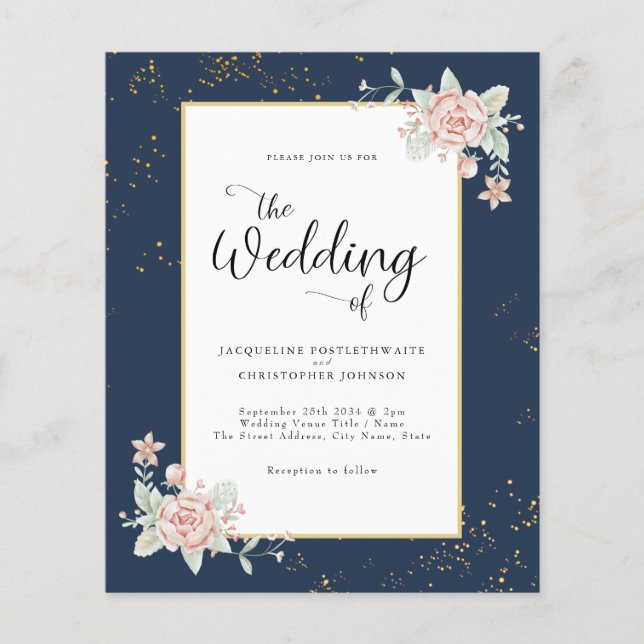 Navy Blue Budget Wedding Invitation Flyer (Front)