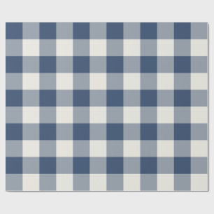 Navy Blue Buffalo Check Gingham Christmas Plaid Wrapping Paper
