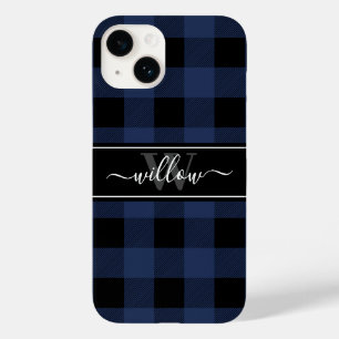 Navy Blue Buffalo Plaid Pattern Name Monogram Case-Mate iPhone 14 Case