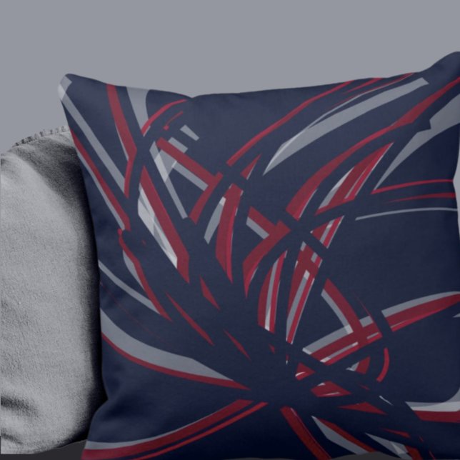 Navy Blue & Burgundy Artistic Abstract Ribbons Cushion (Creator Uploaded)