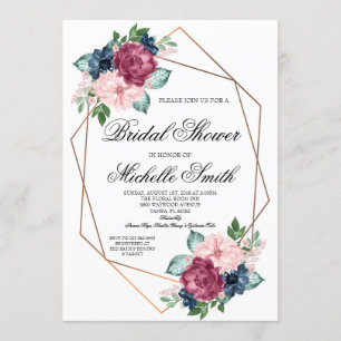 Navy Blue Burgundy Blush Geometric Bridal Shower Invitation