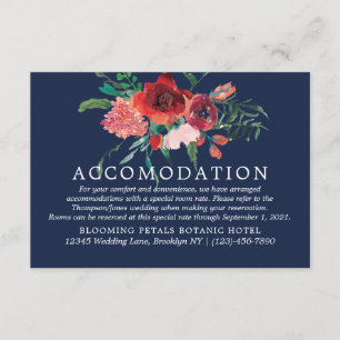 Navy Blue Burgundy Coral Floral Accomodation Enclosure Card