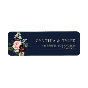navy blue burgundy floral address label