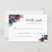 Navy Blue Burgundy Floral Bloom Watercolor Wedding