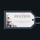 Navy Blue Burgundy Floral Bridal Shower No Wrap Gift Tags<br><div class="desc">Enclose this gift tag with your invitations for your guests to attach to their gifts. Designed to match my bestselling Elegant Navy Blue Burgundy Watercolor Floral Bridal Shower Suite, this No Wrap gift tag features the same elegant script calligraphy and text, hand painted watercolor florals, and navy blue border. The...</div>