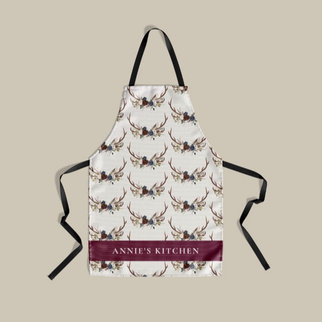 Navy blue burgundy floral elegant antler elegant apron (Creator Uploaded)