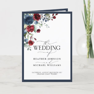 Navy Blue Burgundy Floral Watercolor Program Thank You Card