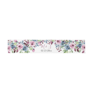 Navy Blue Burgundy Floral Wedding  Invitation Belly Band