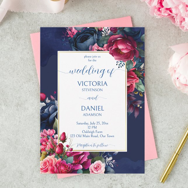 Navy blue burgundy flowers wedding template (Creator Uploaded)