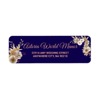 Navy Blue Burgundy Gold Blush Wedding address labe