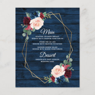 Navy Blue Burgundy Gold Blush Wedding Menu Cards