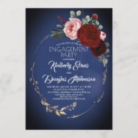 Navy Blue Burgundy Gold Floral Engagement Party