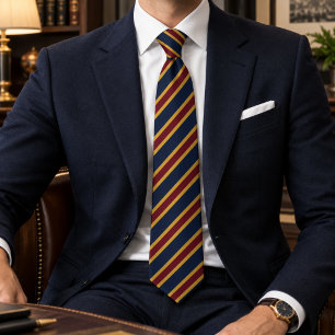 Navy Blue Burgundy Gold Preppy Stripe Tie