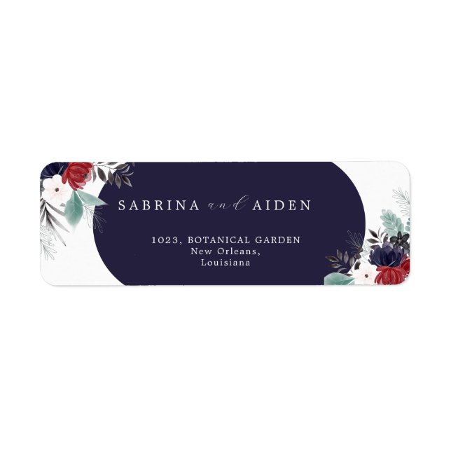 Navy Blue Burgundy Gothic Floral Wedding Address (Front)