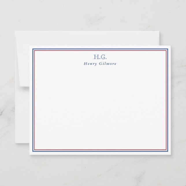 Navy Blue Burgundy Monogrammed Card (Front)