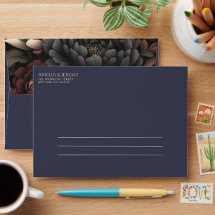 Navy Blue & Burgundy Moody Floral Envelope