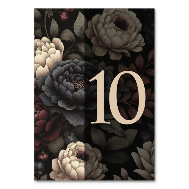 Navy Blue & Burgundy Moody Floral Table 10 Number (Front)