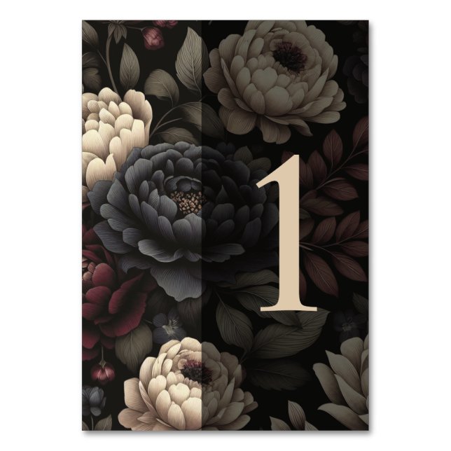 Navy Blue & Burgundy Moody Floral Table 1 Number (Front)