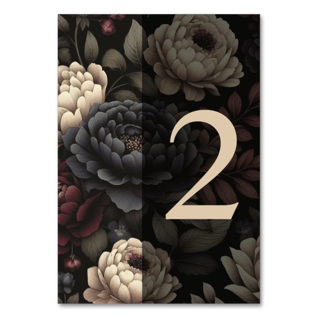 Navy Blue & Burgundy Moody Floral Table 2 Number (Front)