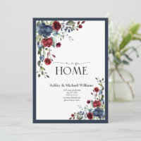 Navy Blue Burgundy New Home Moving Announcement