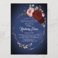 Navy Blue Burgundy Red and Gold Floral Graduation