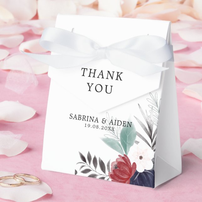 Navy Blue Burgundy Red Gothic Floral Wedding Favour Box (Wedding)