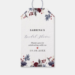 Navy Blue Burgundy Red Gothic Floral Wedding Gift Tags
