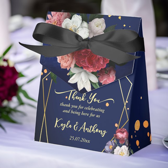 Navy blue burgundy roses wedding custom favour box (Navy blue burgundy roses wedding favors personalized favor box  elegant favor box)