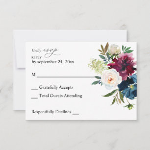 Navy Blue, Burgundy & White Floral no Meal RSVP