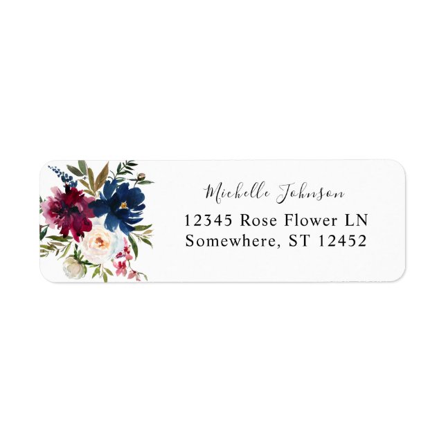 Navy Blue, Burgundy & White Floral Return Address (Front)