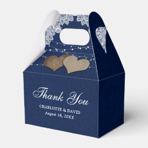 Navy Blue Burlap Lace String Lights Wedding Favour Box