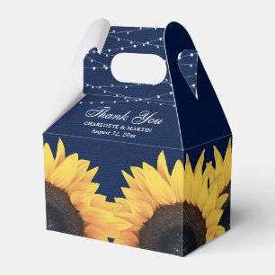 Navy Blue Burlap Sunflower Wedding Thank You Favour Box